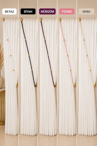 Saks Mavi Kruvaze Perde Tavan Korniş Bağlama Halatı - Gold Detaylı - Perde Süsü - 3 Metre - 1 Adet