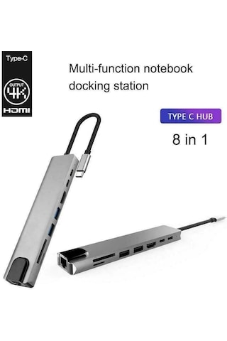 Type-c 8in1 Çevirici Adaptör 4k Hdmi + 2port Usb 3.0