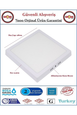 Zmr Sıva Üstü Kare Led Armatür - 24 Watt - 2050 Lümen - Beyaz