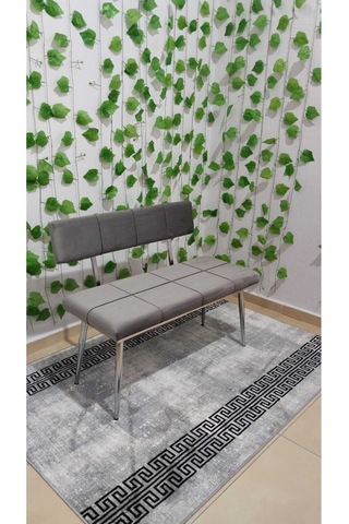Özcan Metal Metal Sırtlı Krom Gri Bench Mutfak Salon Antre Yatak Odası Puf Bank Oturak Metal Puf Gri