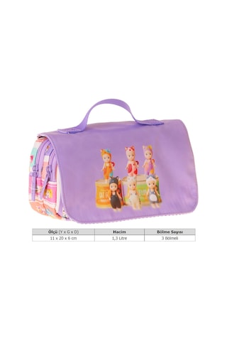 Kaukko Kids Taşıma Askılı Kız Çocuk Cat Life Baskılı Şık Kalem Çantası Mor - Krem - L5315