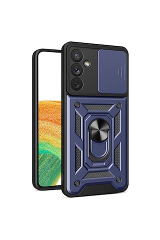 Zore Galaxy Uyumlu A34 Kılıf Magnetik Standlı Kamera Korumalı Sürgülü Vega Kapak - Mavi Mavi