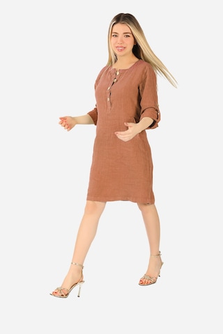 Keten Midi Elbise Kahverengi