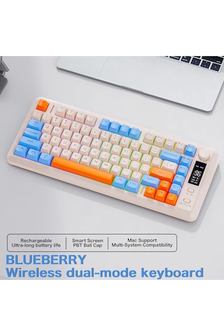 M75 Kablosuz 2.4ghz Kablosuz + Bt Çift Modlu Klavye Led Ekranlı Oyun Klavyesi İle Pbt Knob Rainbow