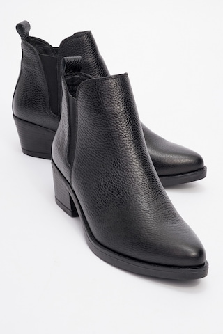 Luvishoes Luvi Shoes Dovena Siyah Floter Hakiki Deri Lastikli Kadın Topuklu Bot Siyah Floter