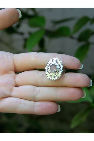 Doğal Taş Pembe Kuvars Doğal Taşlı Telkari Modelli Kadın Ayarlanabilir Gümüş Kaplama Yüzük Euy65pkr Pembe