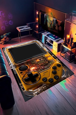 Sarı Retro Oyun Konsolu 3d Tasarım Yıkanabilir Kaymaz Taban Halı Gnc19
