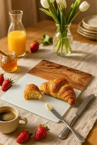 Temperli Cam Kesme Tahtası Beyaz- Ahşap Kesme Tahtası Sunum Tahtası Cam Doğrama Tahtası 25x35 Cm Beyaz - Kahverengi