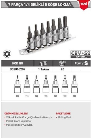 Dht 7 Parça 1/4 Delikli Torx Bits Lokma Set D02065207