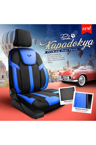 Panda Kapadokya Serisi Jakar Kumaş Oto Koltuk Kılıfı Tam Set Siyah - Mavi