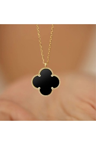 Altın Renk Siyah Bijuteri Kolye Altın