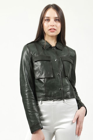 Dericlub Yb-Vgn1 Crop Fit Gerçek Deri Kadın Mont Yeşil