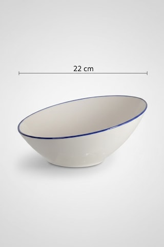 6'lı Truva Elips Salata Kasesi 22cm Rim Lacivert Rinart Krem