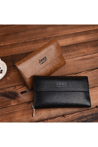 Jeep Pu Büyük Kapasiteli Erkek Deri El Çantası Cüzdan 001