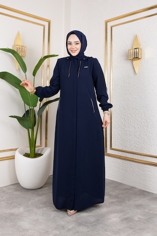 Biyeli Şerit Metal Aksesuar Detaylı Ferace / Lacivert - F0144 Lacivert