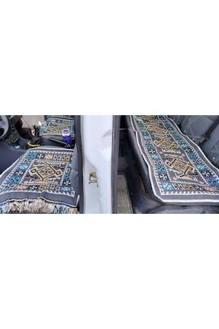 Pratik Oto Koltuk Kilim Seti 3 Parça Makine Dokuma Akrilik & Polyester Saçaklı - Gri