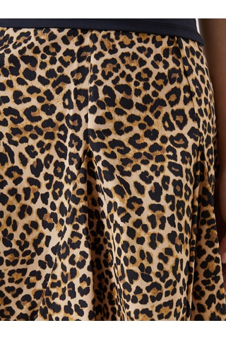 Lcw Vision Kahverengi Beli Fermuarlı Leopar Desenli Pileli Mini Etek