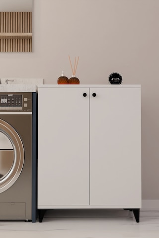 Çok Amaçlı Banyo & Çamaşır Odası Dolabı, Ayarlanabilir Raflı, Kapaklı Modern Banyo Dolabı Beyaz