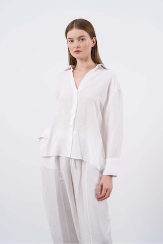 Kadın Keten Gömlek-pantolon Alt Üst Takım Beyaz