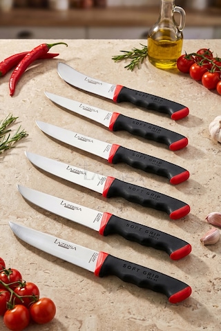 Lazbisa Mtf-060 Soft Grip Mutfak Bıçak Seti Et Ekmek Sebze Bıçağı 6 Lı Set Günlük Kullanım