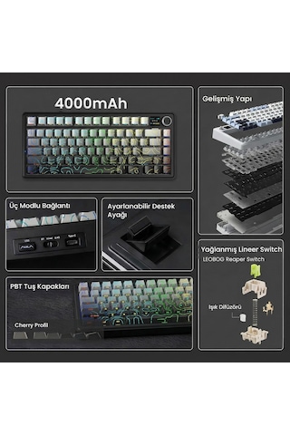 Aula F75 Max Mekanik Rgb Tkl Reaper Switch Kablosuz Makrolu Hot Swap Klavye Desenli Siyah