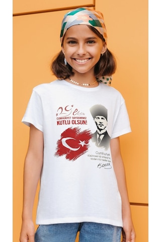 Alpşan Ticaret 29 Ekim Tişört 101. Yıl Tişört Cumhuriyet Bayramı T-shirt Beyaz