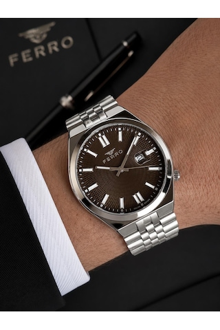 Ferro Premium İtalian Desing Çelik Kordon Nişan Ve Damat Saati 3 Atm Erkek Kol Saati Efm40136-b2 Gümüş