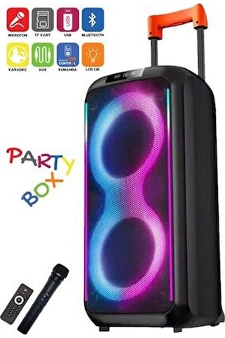 Ndr1097 Taşınabilir Tekerlekli Büyük Boy Rgb Işıklı Bluetooth Mikrofonlu Hoparlör