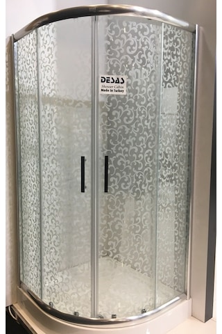 Desaş Shower Yasemin Teknesiz Oval Yaprak Desenli Cam Duşakabin 90 x 90 5 MM Gümüş