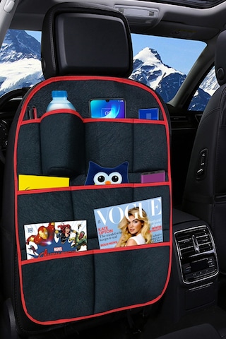 Elit Siyah-Kırmızı Araç Koltuk Arkası Organizer-Eşya Düzenleyici