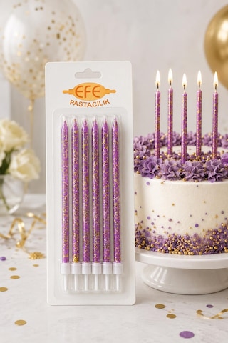 Mor Gold Simli Uzun Pasta Mumu 17 Cm Karışık