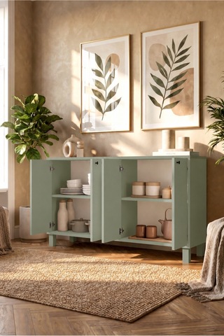 Yurudesign Nord Konsol 4 Kapaklı Ahşap Ayaklı 120cm Ihlamur Yeşili Nd2-y