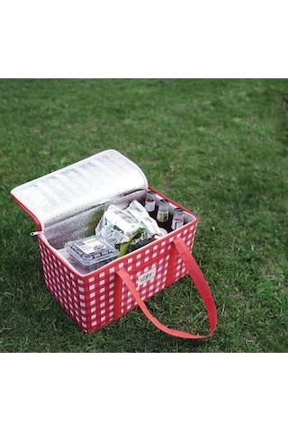 Termo Lüks Piknik Çantası Kırmızı Ekoseli 35 X 20 X 20 Cm Kırmızı