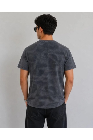 Tarz Yeri Erkek Batik Desenli Tişört Bisiklet Yaka Kısa Kol Regular Fit T-shirt - Füme