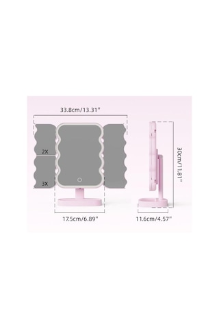 Valkyrie Xr-750 Led Işıklı Katlanabilir Makyaj Aynası - 2x 3x Büyütme Modu - Dokunmatik Touch Ekran - Pilli Pembe