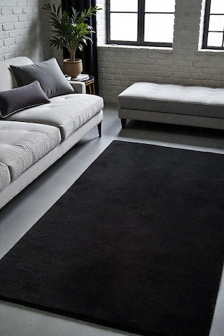 Peluş Post Halı Yumuşak Dokulu Modern Salon Oturma Odası Çocuk Odası Hol & Antre Halısı Siyah Siyah
