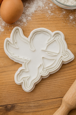 Melek Temalı Kurabiye Kalıbı - Ok Atan Melek Şekilli Kurabiye Fondan Hamur Kalıbı Beyaz