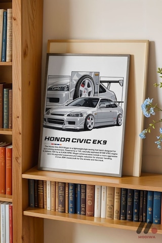 Honda Civic Ek9 Jdm Araba Posteri, Siyah Çerçeveli Duvar Tablosu - Oto Severlere Özel Hediye