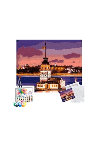 Sayılarla Boyama Seti 40 X 50 Cm Tuval Şasesine Gerili Kız Kules