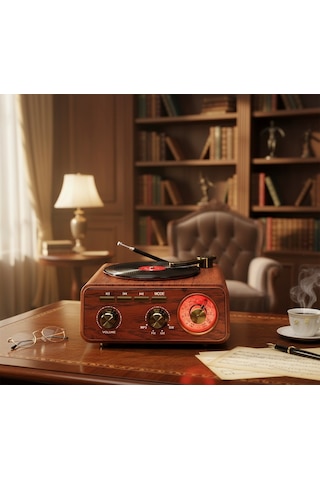 Ultratekno M-1317bt Dekoratif Plak Çalar Görünümlü Nostaljik Radyo Bluetooth Hoparlör