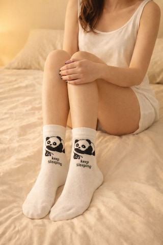 Kadın 4 Lü Panda Desenli Çorap Beyaz