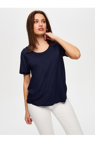 Yuvarlak Yaka Düşük Kollu T-shirt B00003-1 B00003-120 Lacivert