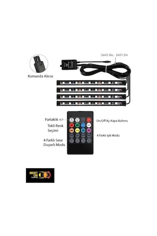 Oto Aydınlatma Araç Içi Ayak Altı Led Müziğe Sese Duyarlı Kumanda