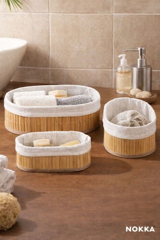 3'lü Bambu Sepet / Çok Amaçlı Bambu Sepet Seti, Oval Diğer