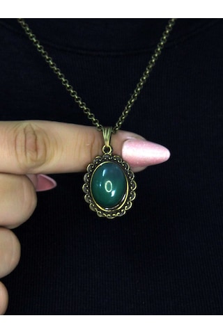 Doğal Taş Yeşil Akik Doğal Taşlı Kadın Doğal Taş Otantik Kolye Euk27ya Yeşil