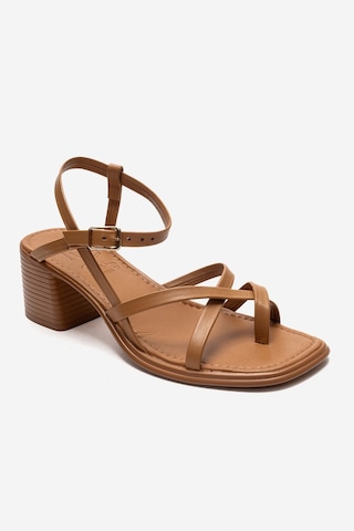 Luvishoes Lavısh Taba Hakiki Deri Kadın Kalın Topuklu Sandalet