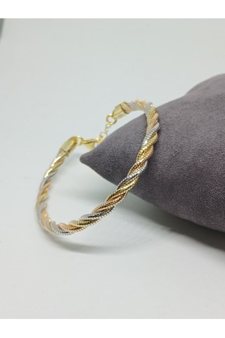 925 Ayar Üç Renkli Burma Model Kadın Gümüş Bileklik Gümüş Gold Rose Gold Gümüş