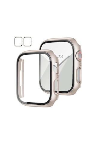 Apple Uyumlu Watch 45mm 7 8 9 Se Seri Starlight 360 Derece Koruma Ve Temperli Cam Ekran Koruyucu