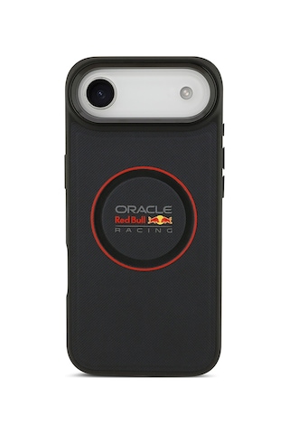 Apple Uyumlu iPhone 17 Air Kılıf Redbull Lisanslı M-safeli Kırmızı Halka Ve Logo Kabartmalı Pu Deri Kapak Siyah Siyah