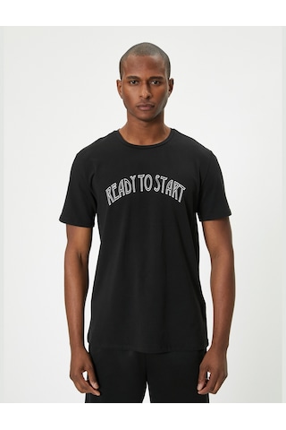 Koton Spor Tişört Slogan Baskılı Kısa Kollu Bisiklet Yaka Siyah 4sam10105nk Siyah